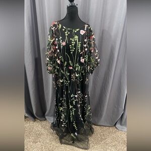 Plushe sheer embroidered butterfly and floral print maxi dress size 4X
